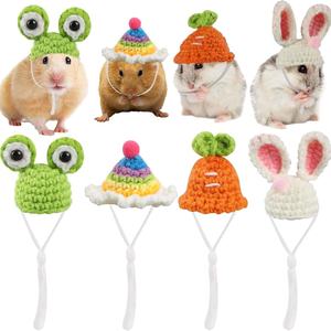 Chapeau de Hamster Mini chapeau de petits animaux avec sangle réglable Belle grenouille tricotée à la main arc-en-ciel carotte minuscules chapeaux - Product Image 4