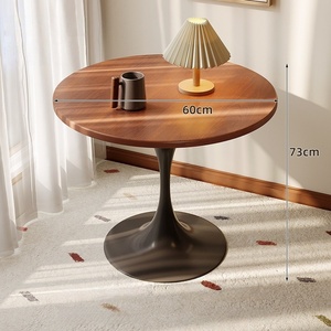 Tavolino da Salotto Contemporaneo Rotondo con Piano in Legno e Base <span class=keywords><strong>Effetto</strong></span> <span class=keywords><strong>Marmo</strong></span> Nero Aggiunge Raffinatezza a Qualsiasi Spazio - Product Image 1