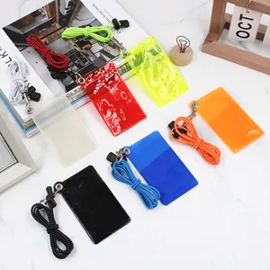 PVC Ready Stock ID Card Holder Credit Card Pouch With Necklace Multi Colors