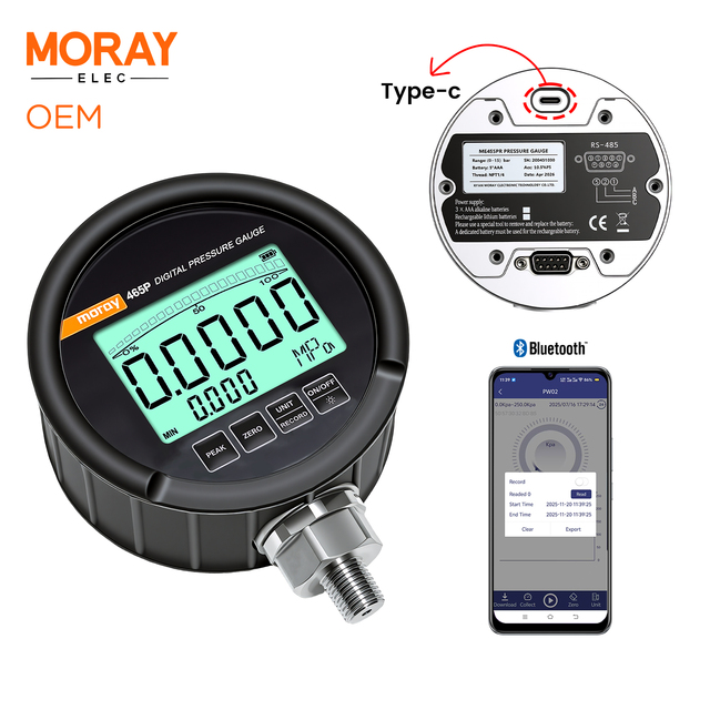 Moray ME465PR OEM OBM 0.05% Accuracy 5-Digit LCD Industrial Grade Rechargeable Stainless Steel Pressure Data Loggers for