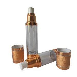 Popular 100ml 120ml Plastic Airless Silver Lotion Essence Emulsion Press Pump Head Bottle Packaging with Shiny Gold Cap