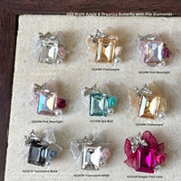 Paso Sico Organza Bow Rhinestone Nail Art Embellishments Cute Dazzling Sea-blue champagne Colors Hand-stacked Diamonds No Base