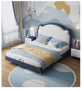 <span class=keywords><strong>Lit</strong></span> d'enfant moderne en bois massif confortable pour garçons et filles, avec accents en cuir silicone et motif ours en peluche, idéal pour la chambre à coucher - Product Image 3