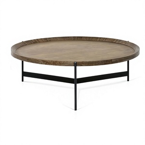 Exclusive <b>Round</b> Metal Coffee <b>Table</b> With Wood <b>Top</b> Brown Finished For Home Living Room Decorative Furniture Coffee <b>Table</b> - Product Image 1