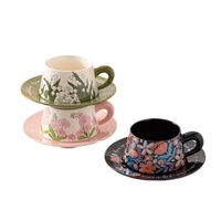 Service à café et à thé en porcelaine fine avec motif de papillon, style peinture à l'huile rétro, durable et portable, boîte cadeau