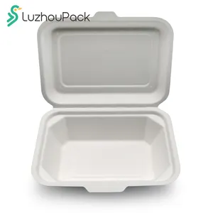 Luzhoupack tùy chỉnh 600/450ml hộp đựng thức ăn phân hủy sinh học vỏ sò bao bì phân hủy sinh học thức ăn nhanh container