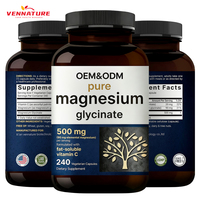 Capsules de glycinate de magnésium végétalien à marque privée 500 mg avec vitamine C, formule non-OGM