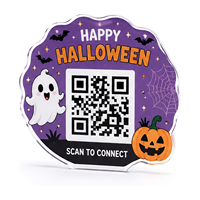 Letrero Acrílico Ligero Personalizado con Diseño de Fantasma y Calabaza de Halloween, con Código QR, para Decoración de Mesa, Pared o Ventana