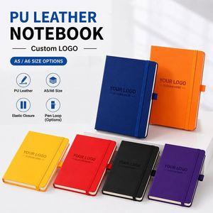 Wholesale Custom <b>A5</b> A6 with Elastic Strap Pu Office Notebook Printed Brand Logo <b>Diary</b> Notepad Note Book PU Leather Notebook - Product Image 1