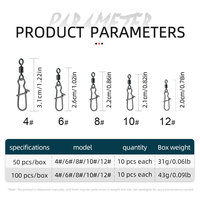 50pcs acier à haute teneur en carbone pêche baril roulant émerillons Snap avec sécurité Snap pêche baril pivotant connecteur accessoires