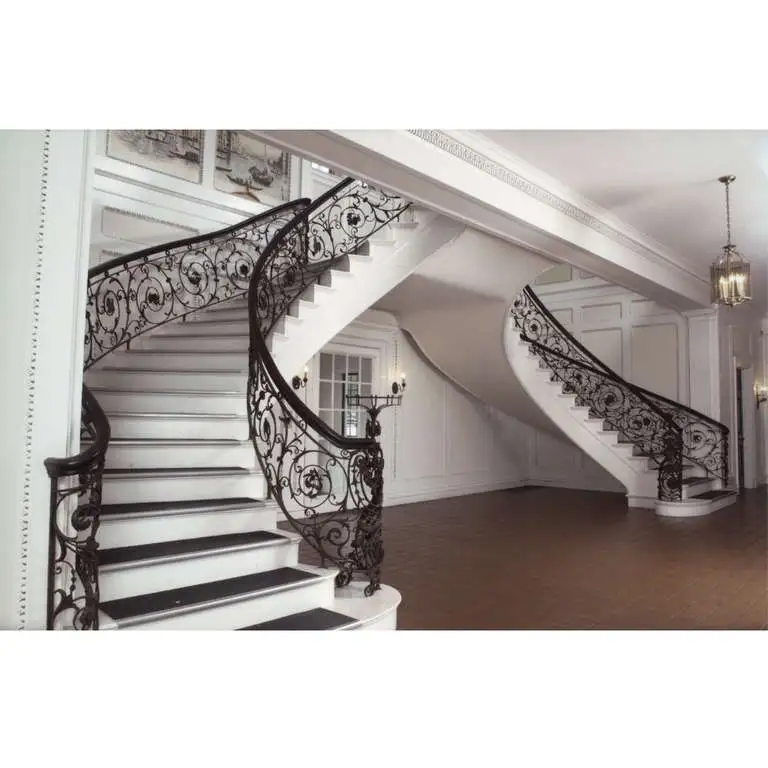 Exquisite and luxury indoor durable curved staircase design with Casting Aluminum Railing for villa from Foshan factory