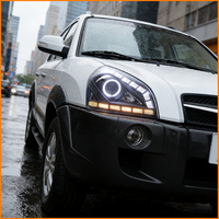 Pour Hyundai Tucson 2006-2012 : Ensemble de phares avant avec lentille de projecteur Bi-LED, clignotants séquentiels et feux de jour LED (DRL)