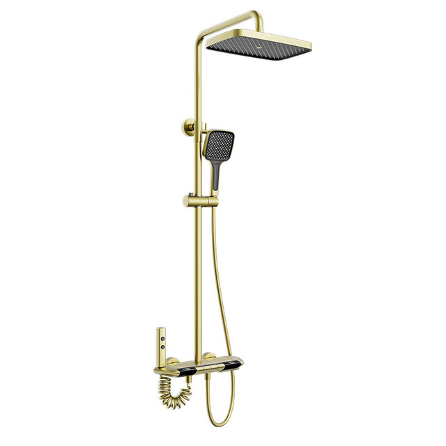 Luxury Smart Digital Display Temperature Control Gold Shower Head Set with High-Pressure Spray Gun and Bath Column Faucet