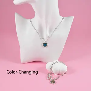 2023 New Iron Colorful Changing Heart Necklace Bracelet Jewelry Set For Women Gift Fashion Piercing Jewelry Wholesale