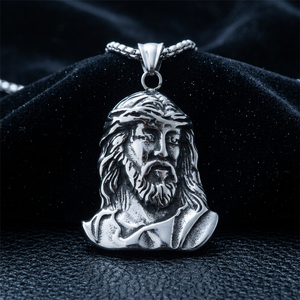 Stainless Steel Christian Bezel Setting Jesus Face Pendant Unisex Necklace <b>Retro</b> Themed Charm <b>Gift</b> 190168 - Product Image 1