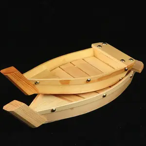 Bambus Hot Selling Simple Wooden Handmade Wooden Serving Boats Natural Sushi Boat With Customized Logo