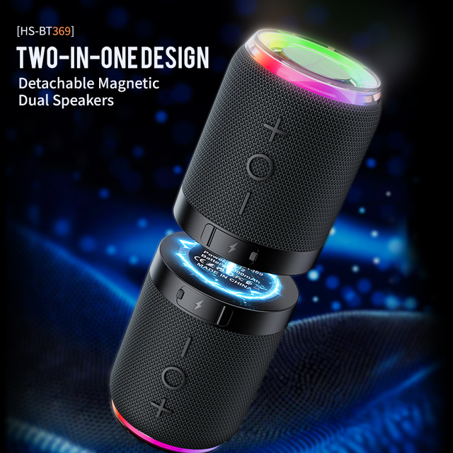 BT369 HiFi 10W Strong Bass 2-in-1 Magnetic Dual Split Wireless Speaker IPX6 with RGB Lights 5.4 TWS Pairing Suitable