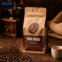 Sachet de café à fond plat mat imprimé sur mesure, mélange expresso premium, étiquette vintage, pochette à fermeture éclair, 250g/500g, certifié GRS