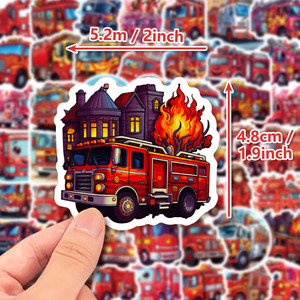 50pcs Cool pompier décalcomanies combat moteur véhicules mignon dessin animé camion de pompiers autocollant - Product Image 3
