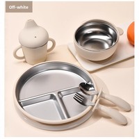 Ensemble d'alimentation pour bébé en silicone sans BPA, design ours, bol à ventouse, assiette d'apprentissage, fourchette, cuillère, tasse, 6 pièces, kit de vaisselle pour tout-petits