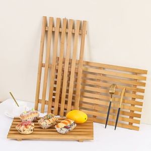 Bamboo Storage Rack Rectangle Multifunctional <b>Kitchen</b> Bread Cake Tray For Party Food Display - Product Image 3