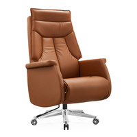 Fauteuil de bureau moderne marron à dossier haut avec coussin moelleux, appui-tête réglable, pivotant et à roulettes pour espace de travail à domicile