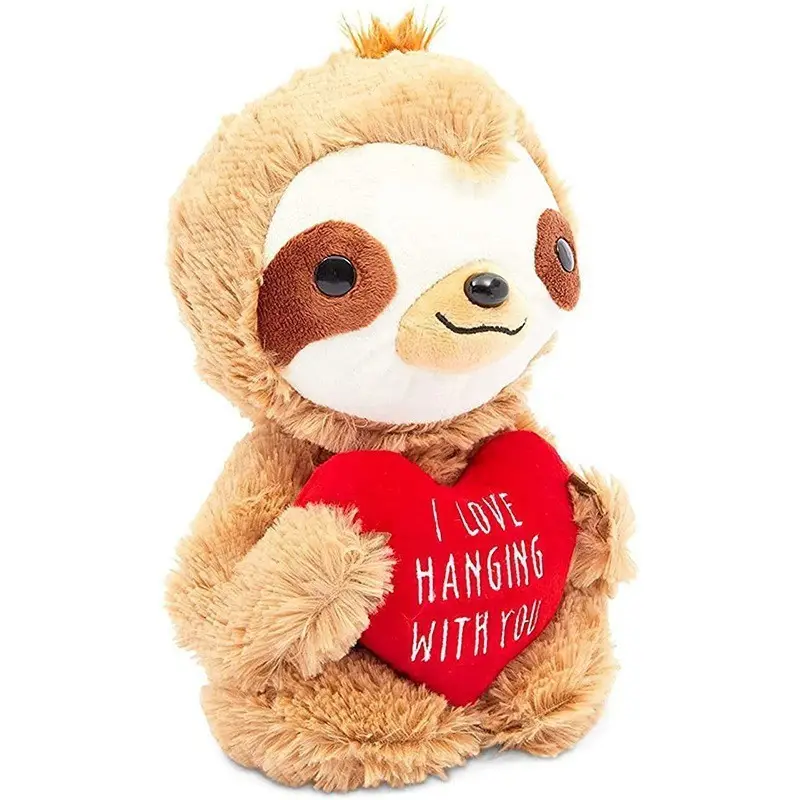 Blue Panda Sloth Toy Plush com coração vermelho para o Dia dos Namorados, Eu amo pendurar com você brinquedo de pelúcia animal recheado para o presente