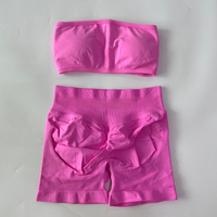Rückenfreies Yoga-Set für Damen, zweiteilig, Bandeau-Sport-BH, Scrunch-Shorts, Slim Fit, Fitness-Outfit, Sportkleidung, Activewear
