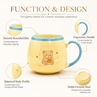 Taza de Cerámica con Diseño de Osito de Peluche Amarillo Pastel, Abultada, con Borde Azul Cielo y Asa con Estrella Dorada y Abeja, Regalo para Baby Shower