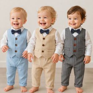 Ensembles 4 pièces pour bébés garçons, tenues printemps-automne pour tout-petits, ensembles de vêtements pour enfants avec nœud papillon - Product Image 1