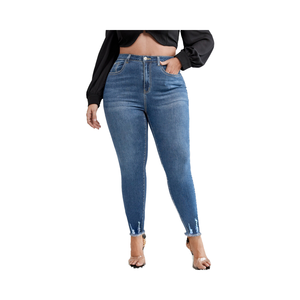 กางเกงยีนส์ทรงสกินนี่รัดรูปผ้ายืดรัดรูปของผู้หญิงทรงดินสอขาดทรงสกินนี่ไซส์ใหญ่พิเศษขายส่ง - Product Image 4