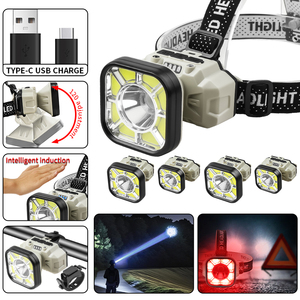 Sensor al aire libre Cob faro para conducción nocturna tipo C LED <span class=keywords><strong>recargable</strong></span> bicicleta luz delantera IPX4 impermeable Camping lámpara portátil - Product Image 2