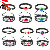 Bracelet en cuir personnalisé avec drapeau national, bijou tressé à la main pour activités de plein air et décoration