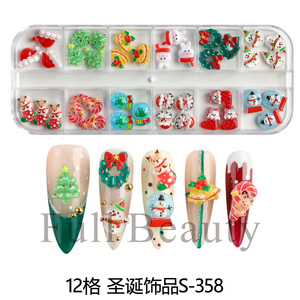 12 Rejillas de Adornos 3D para Uñas de Navidad, Accesorios Mixtos de Alces y Campanas de Invierno para Manicura DIY y Uñas Postizas - Product Image 6