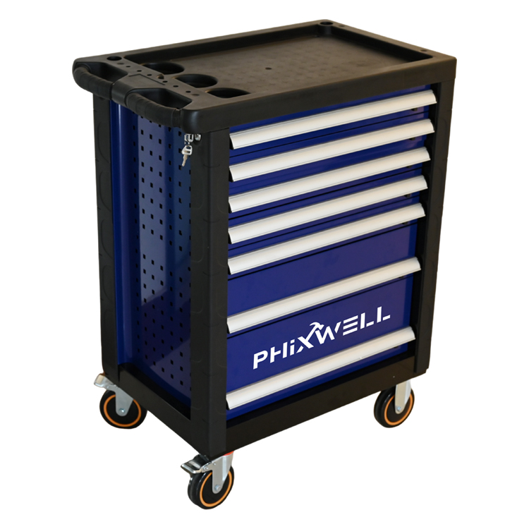 PHIXWELL Classic 8 Drawer Metal Tool Trolley with Complete Tool