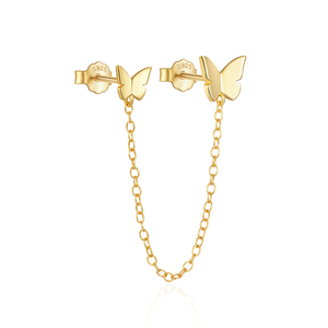 Pendientes de mariposa CANNER, plata de ley S925, chapados en oro, con doble perforación, cadena larga con borlas, para mujer - Product Image 1
