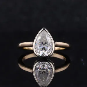 Starsgem 배 컷 9x6mm 14K 두 컬러 골드 결혼 반지 배 컷 moissanite 반지