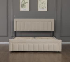 Tête de <span class=keywords><strong>lit</strong></span> Willsoon moderne en velours beige doux, capitonnée verticalement, avec cadre de <span class=keywords><strong>lit</strong></span> et rangement relevable hydraulique pour mobilier de chambre - Product Image 1