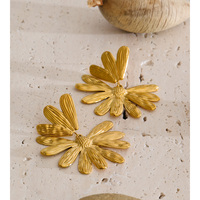 Boucles d'oreilles pendantes JINYOU 2848 en acier inoxydable motif tournesol, grandes fleurs exagérées en métal pour l'été
