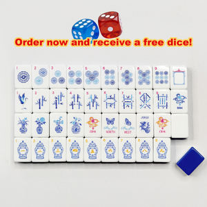 En Stock: Fichas de Mahjong Acrílicas Azules y Blancas al por Mayor para Fiestas y Viajes con Dados Gratis y Bolsa Portátil - Product Image 3