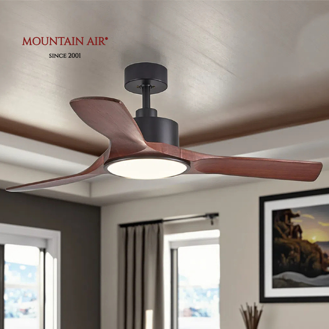 Hot Selling 52-Inch Modern LED Ceiling Fan Light 3 Blades Intelligent Remote Control DC Motor Wooden Decor Home Office 6-Speed