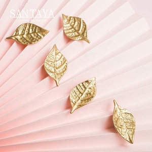 Santaya Brushed Brass Handles Leaf-shaped for Kitchen Cabinets Bedroom Wardrobe Drawer <strong>Knobs</strong> and Other Furniture Handle - Product Image 2