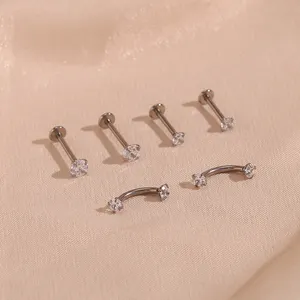 Piercing de anel para mulheres, joias da moda zircão nariz, aço inoxidável, botão de diamante, barriga, piercing corporal para mulheres