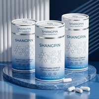 Emballage en tube de papier cylindrique imprimé sur mesure pour capsules multivitaminées avec finition blanche, bandes argentées et couvercle séparé