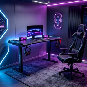โต๊ะเกมมิ่งปรับระดับได้ พร้อมไฟ LED ปรับความสูงได้ โต๊ะคอมพิวเตอร์ทรงสี่เหลี่ยมแบบมีมอเตอร์ โต๊ะทำงานแบบยืน - Product Image 6