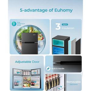 ตู้เย็นมินิ Euhome พร้อมช่องแช่แข็ง 3.2 คิว 2 ประตู ตู้เย็นขนาดกะทัดรัดสำหรับหอพัก ห้องนอน อพาร์ทเมนต์ สำนักงาน สีดำ - Product Image 5
