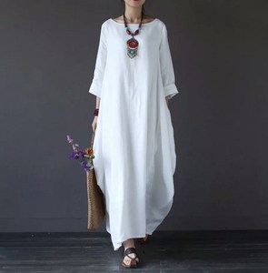 Abito Lungo da Donna Liu Ming OEM ODM in Cotone e Lino, Stile Vintage, Casual, Maniche Lunghe, Collo Tondo, Taglie Grandi - Product Image 5
