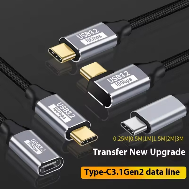 10Gbps USB3.2 Gen2 Type C Right Angle Cable 5A 100W Fast Charging Data Cable Nylon Braided 90 Degree Elbow Design for Mobile PC