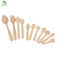 Vente en gros de couverts jetables personnalisés en bois de bouleau biodégradable, mini-cuillères, fourchettes et couteaux écologiques, simples, pour cadeaux de fête et événements alimentaires