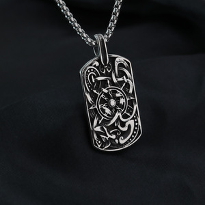 Yunnique Collar con colgante de brújula vikinga nórdica de acero inoxidable para hombre, diseño geométrico, joyería de regalo - Product Image 4